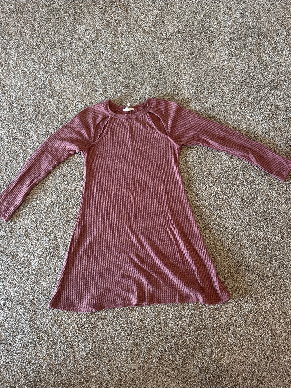 Full Tilt Mauve Pink Waffle Knit Long Sleeve Dress